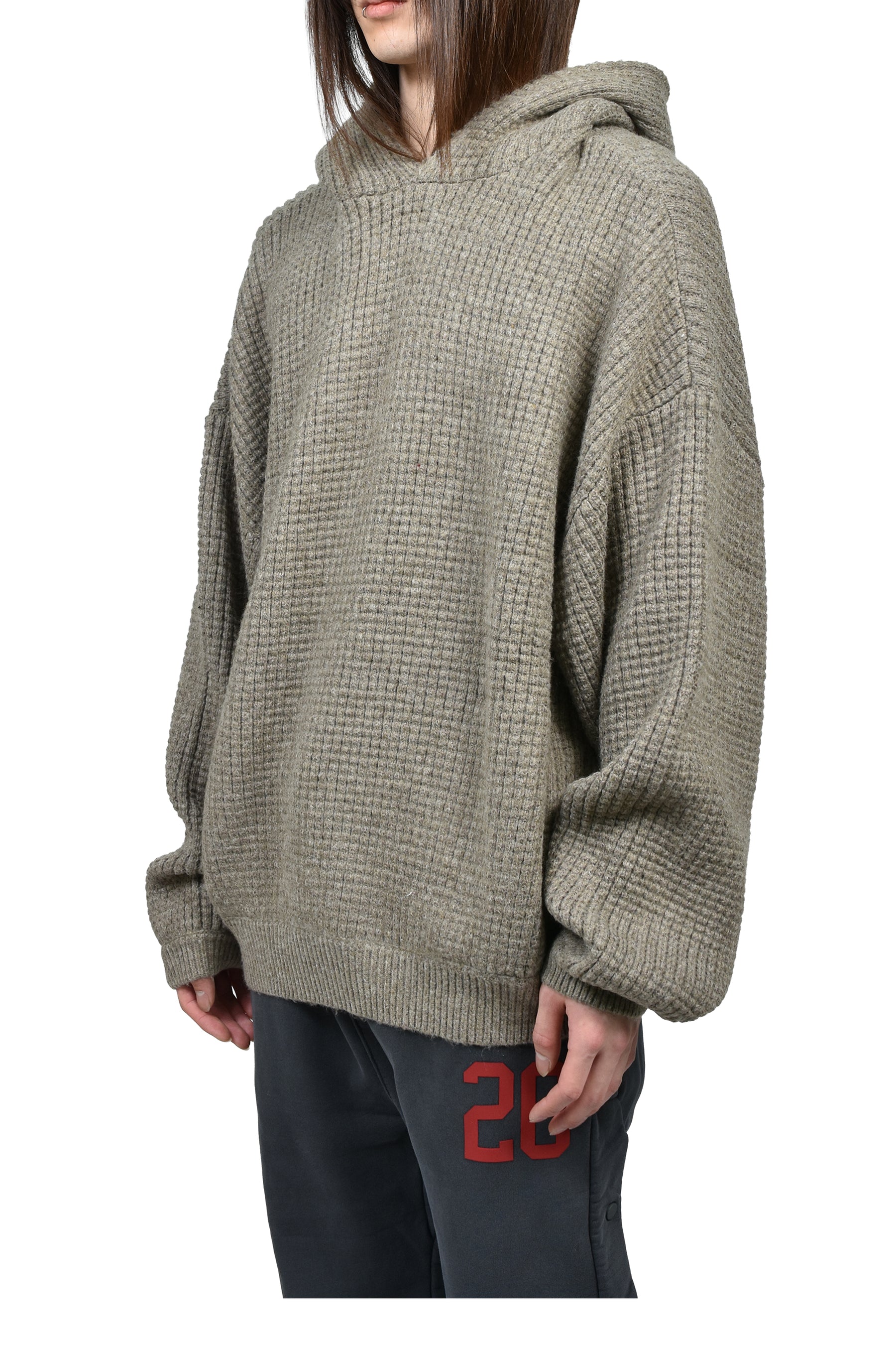 ESSENTIALS FW25 HEAVY WAFFLE 90S HOODIE / HOMESTEAD HEATHER - NUBIAN