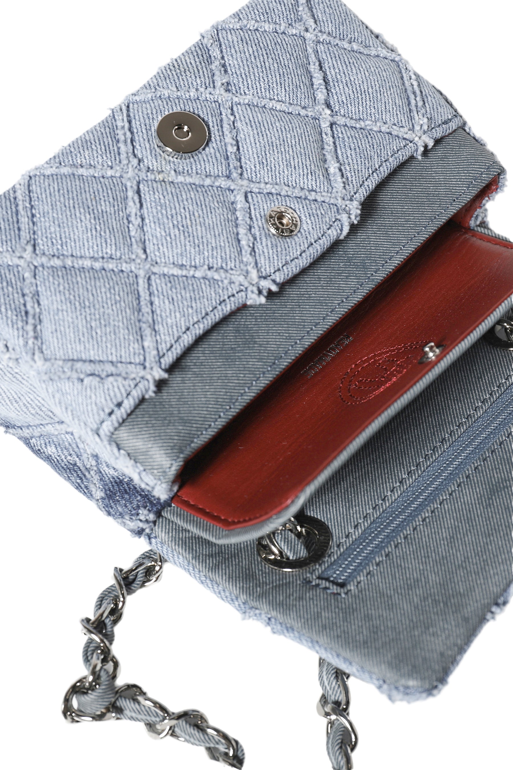 RHOMBUS DENIM CHAIN BAG NANO / BLU
