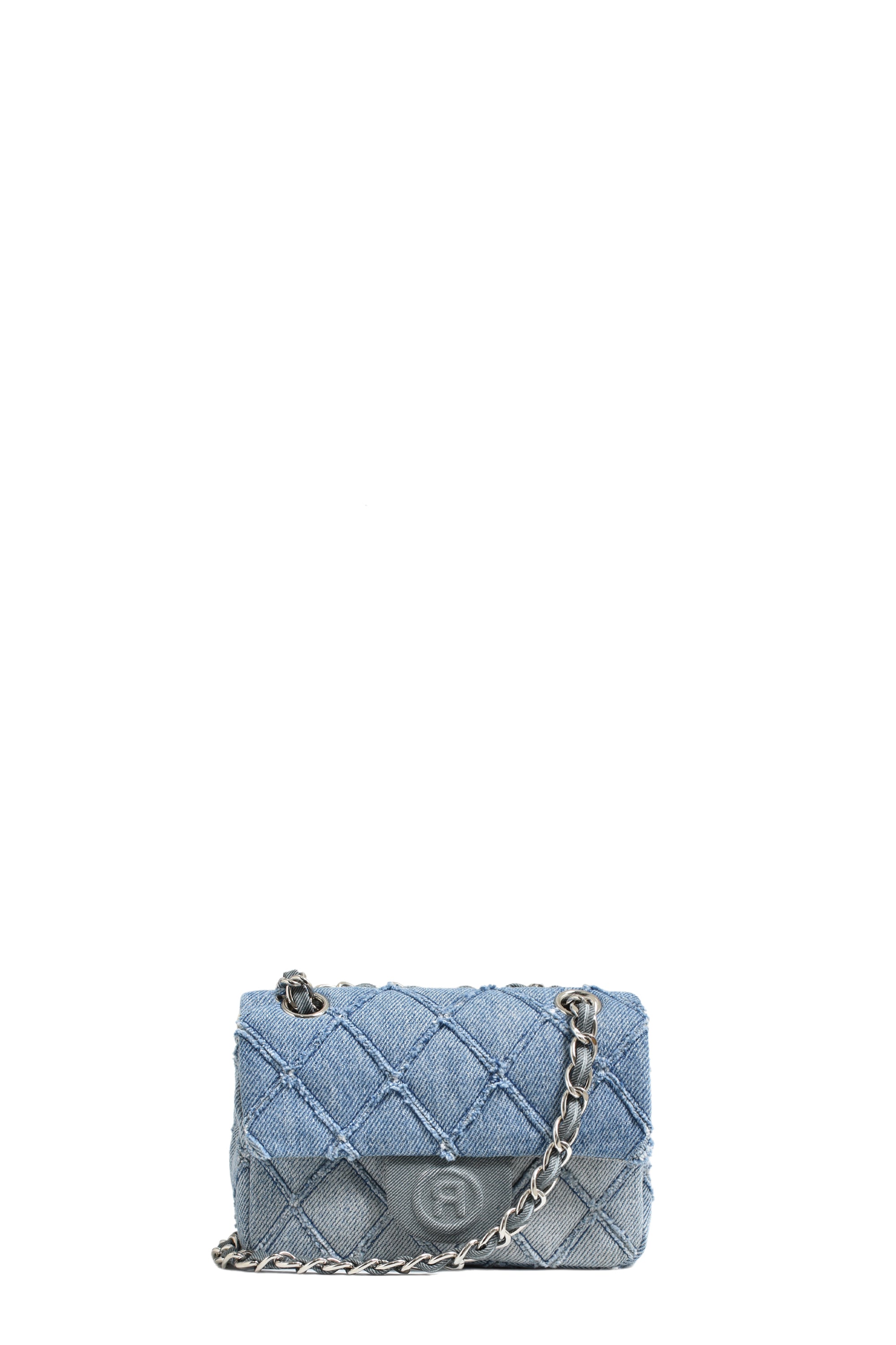 RHOMBUS DENIM CHAIN BAG NANO / BLU