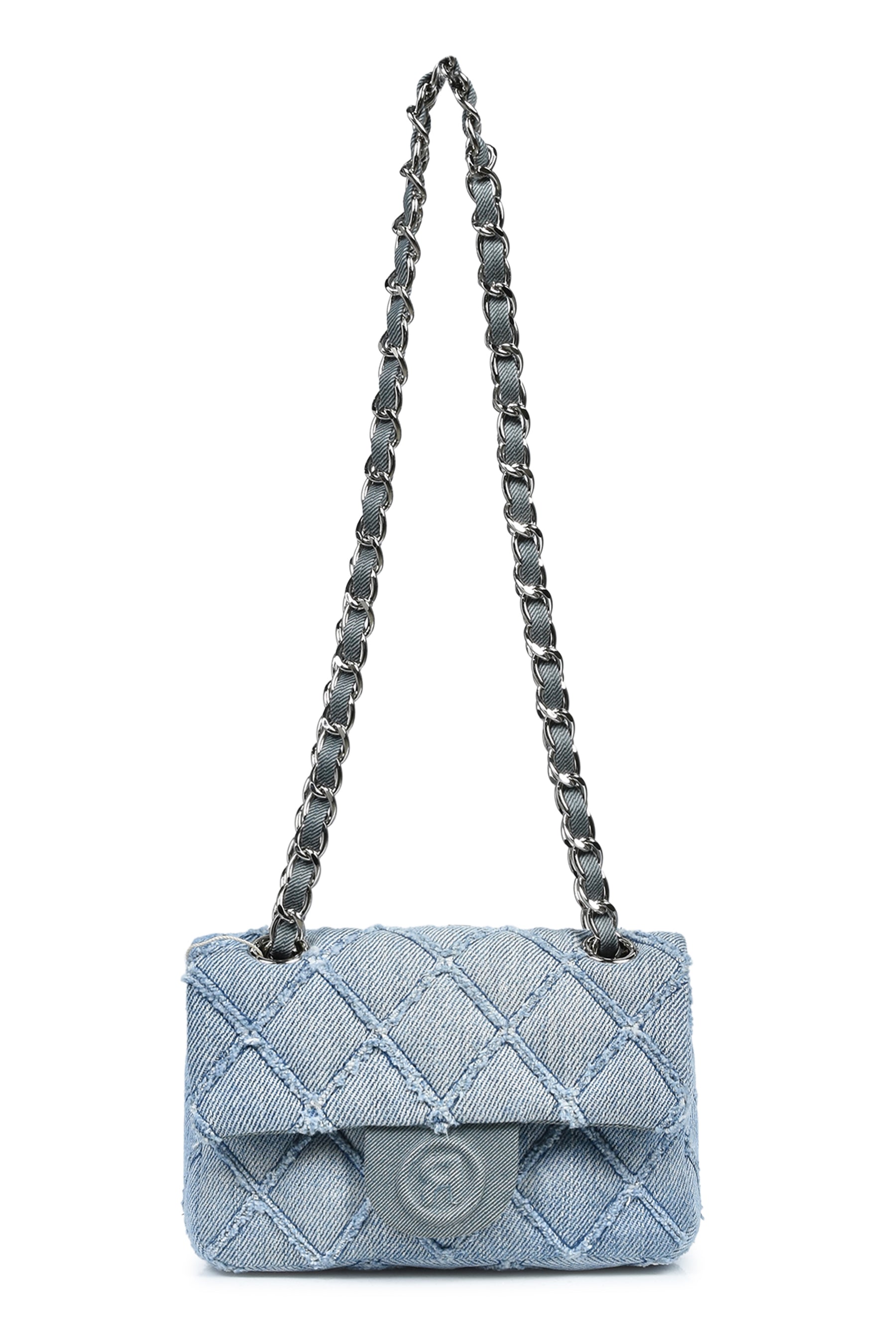 RHOMBUS DENIM CHAIN BAG NANO / BLU