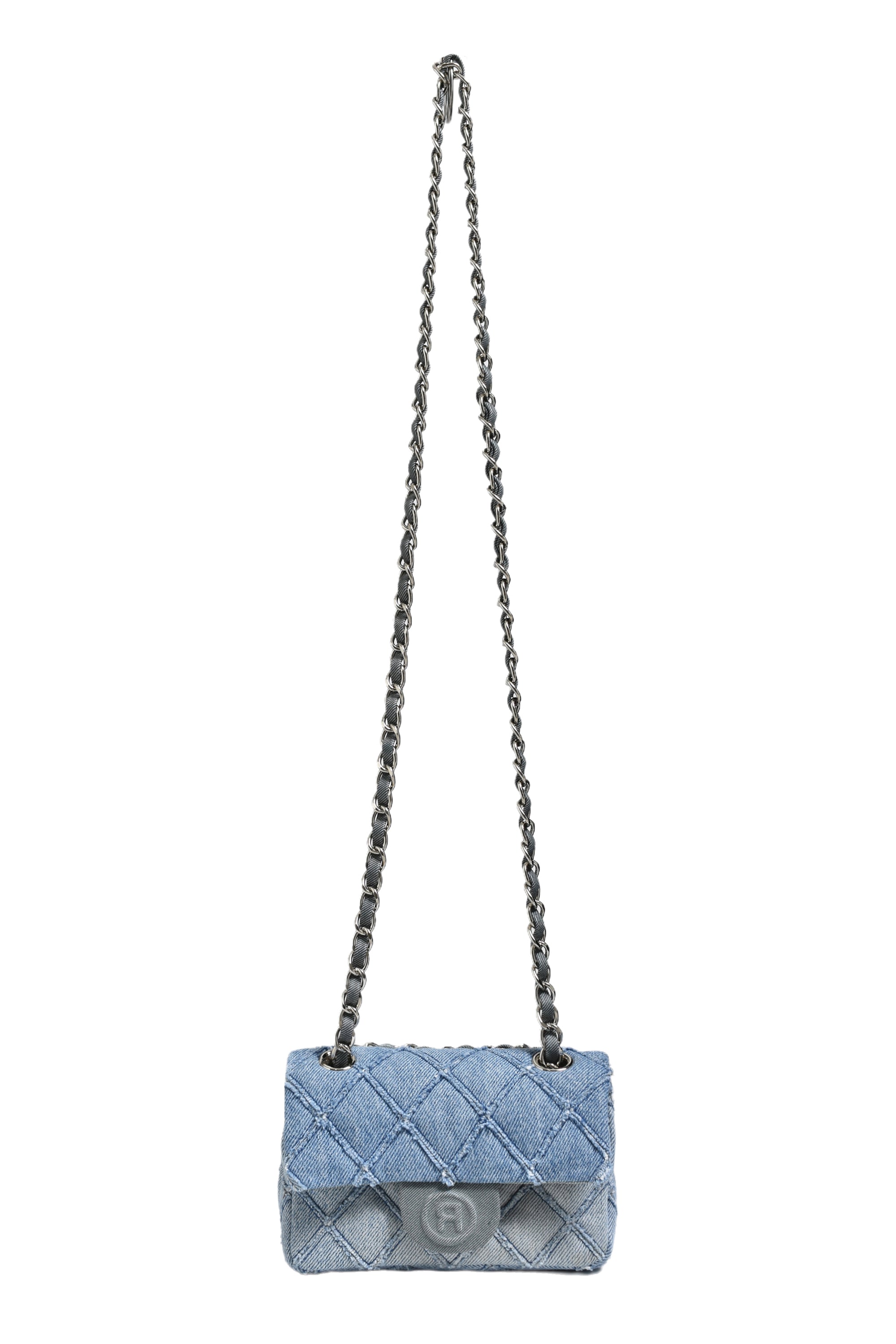 RHOMBUS DENIM CHAIN BAG NANO / BLU