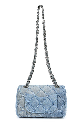 RHOMBUS DENIM CHAIN BAG NANO / BLU