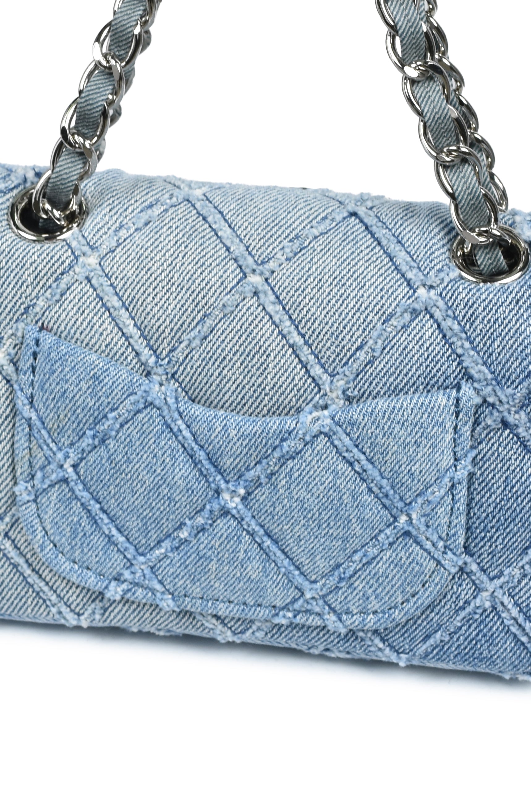 RHOMBUS DENIM CHAIN BAG NANO / BLU