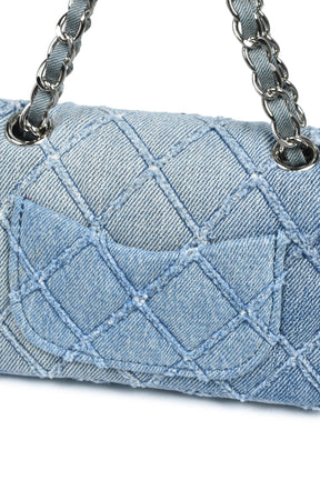 RHOMBUS DENIM CHAIN BAG NANO / BLU
