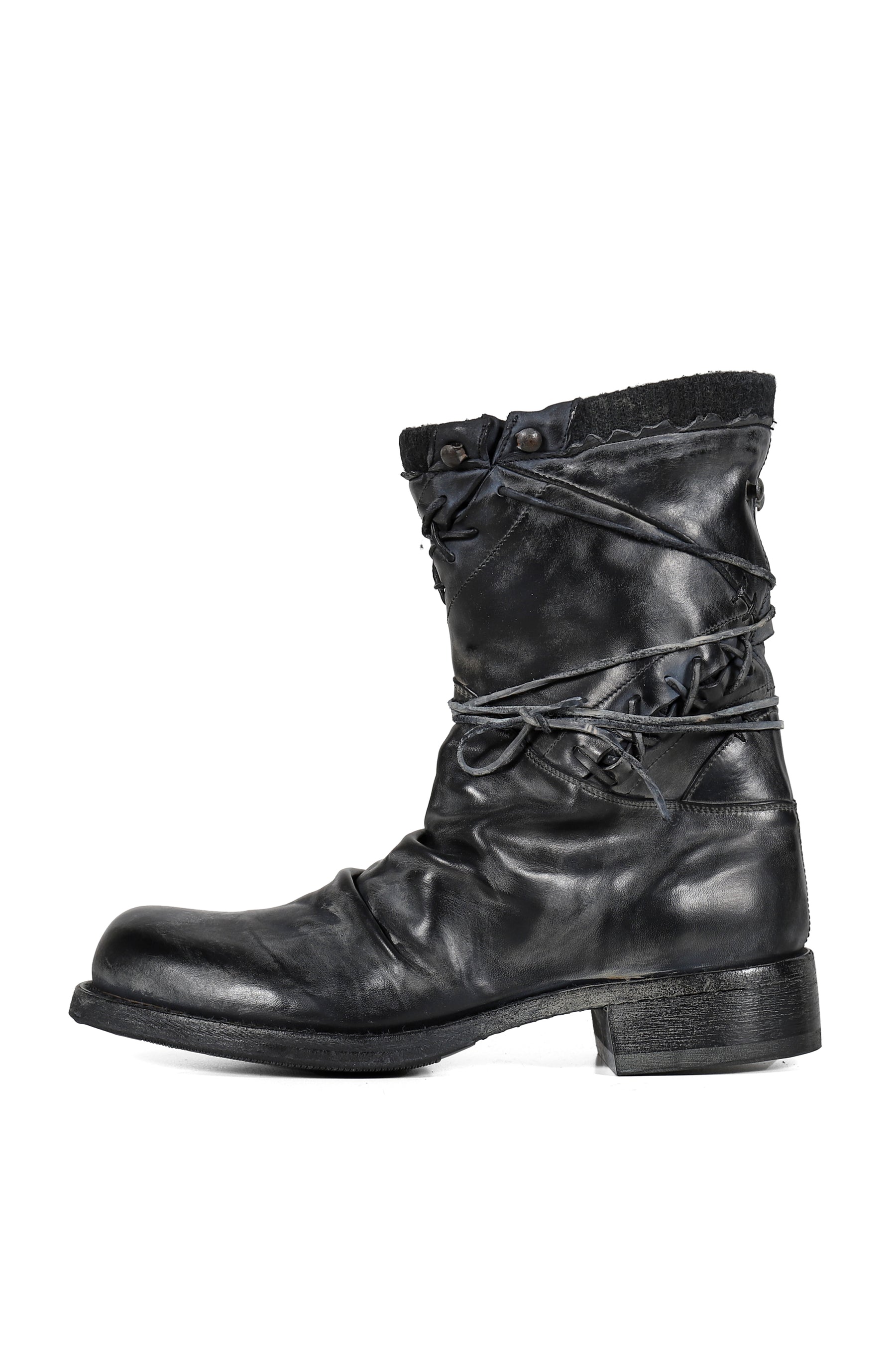 LEATHER BOXING COMBAT BOOT / BLK