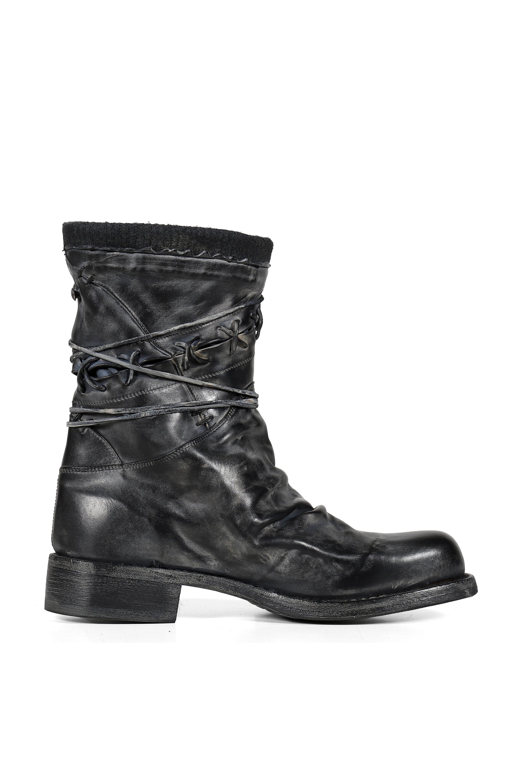 LEATHER BOXING COMBAT BOOT / BLK