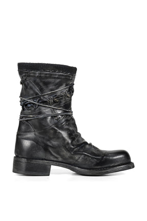 LEATHER BOXING COMBAT BOOT / BLK