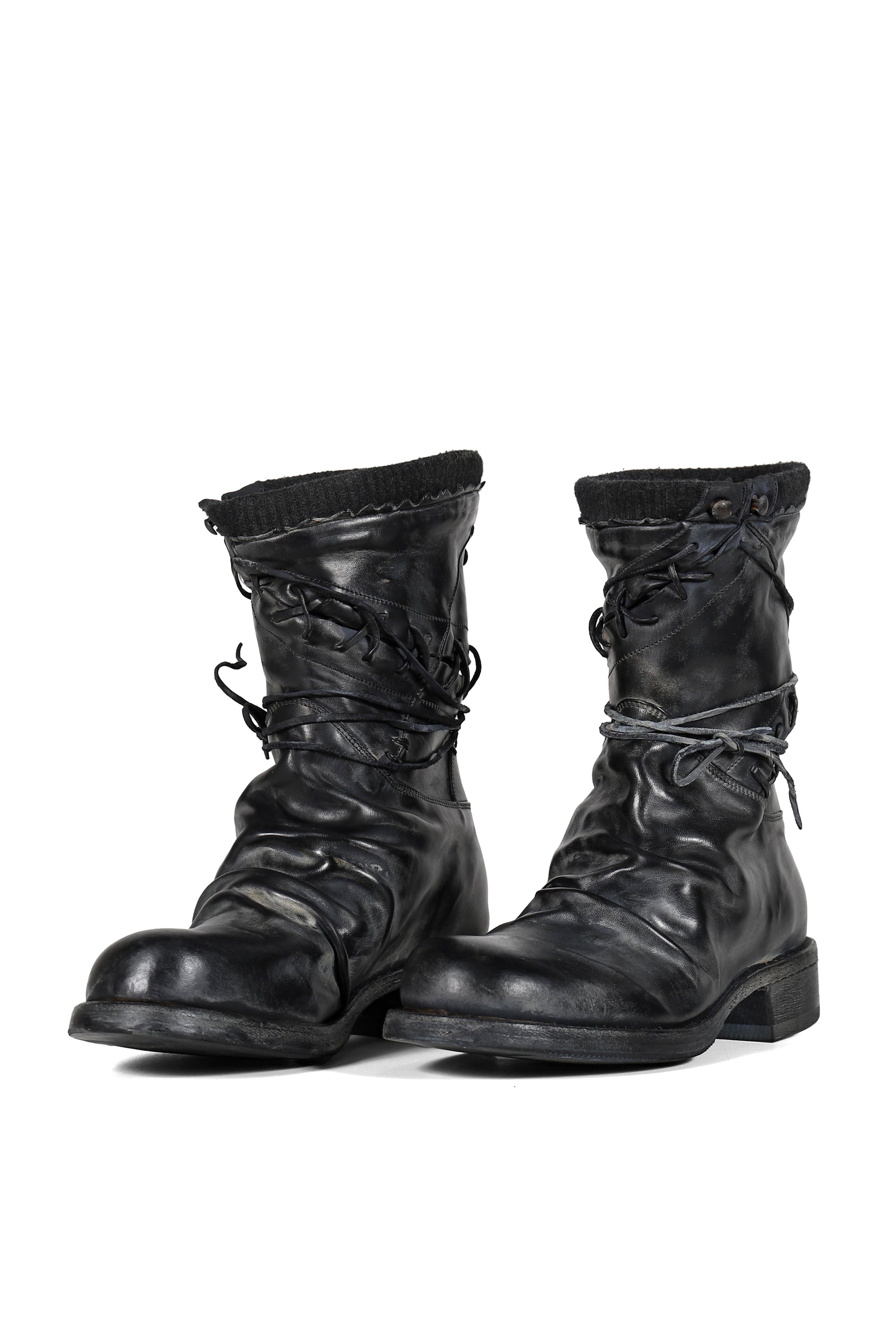 LEATHER BOXING COMBAT BOOT / BLK