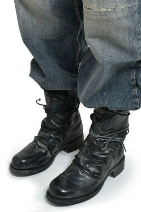 LEATHER BOXING COMBAT BOOT / BLK