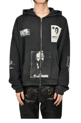 LENIN'S NAP TIME ASSEMBLAGE ZIP HOODIE / WASHED BLK