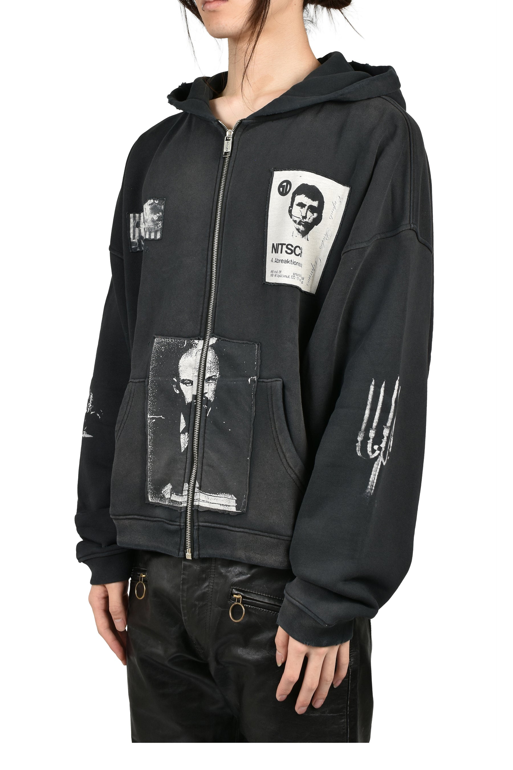 LENIN'S NAP TIME ASSEMBLAGE ZIP HOODIE / WASHED BLK