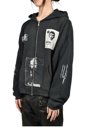 LENIN'S NAP TIME ASSEMBLAGE ZIP HOODIE / WASHED BLK