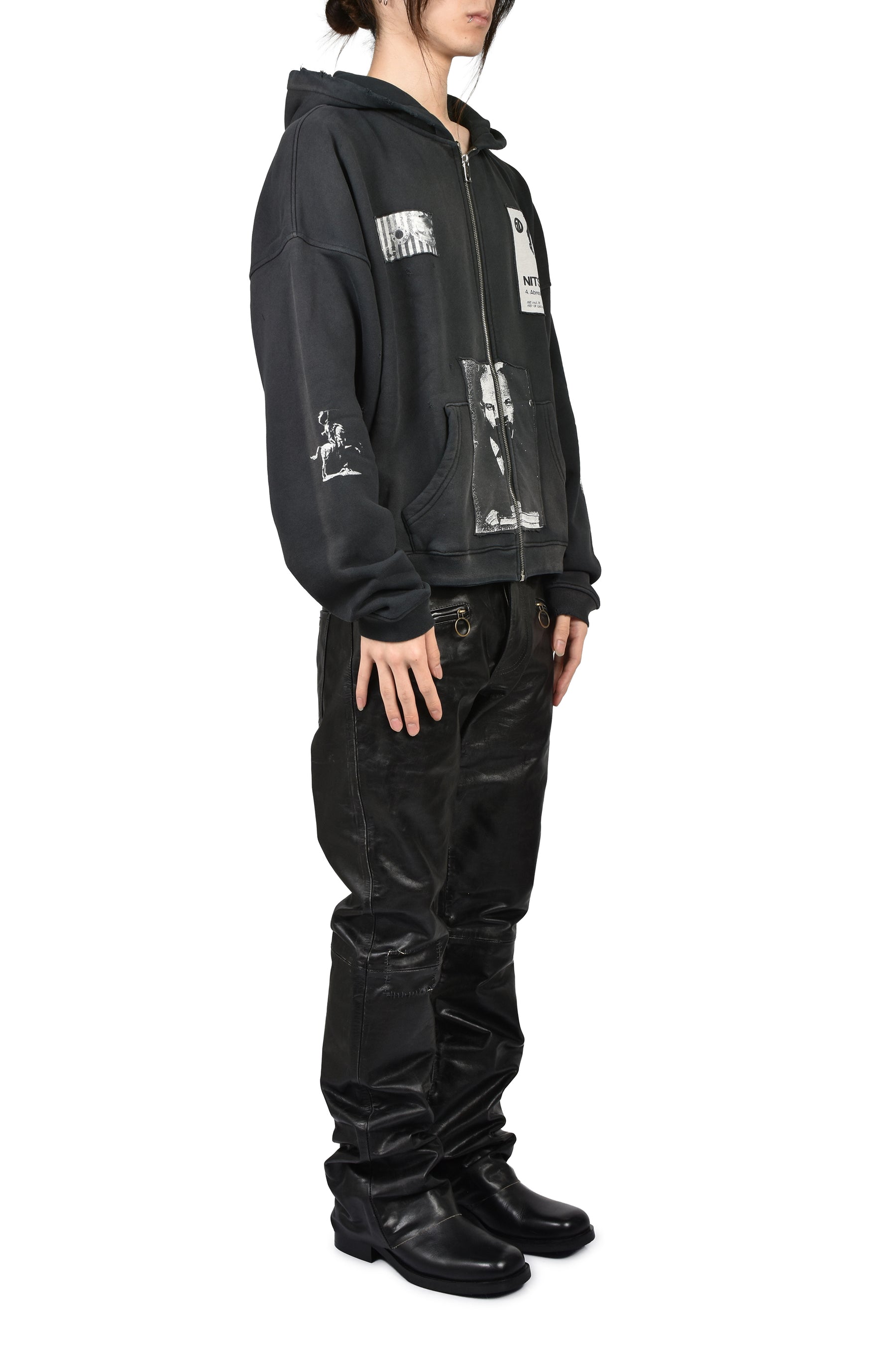 LENIN'S NAP TIME ASSEMBLAGE ZIP HOODIE / WASHED BLK