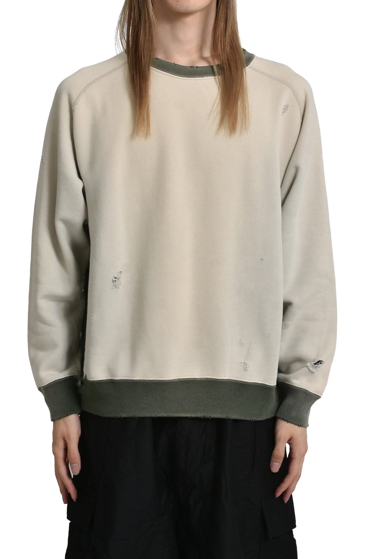 2-TONE CREW NECK SWEAT SHIRT - COTTON FRENCH TERRY / BEI