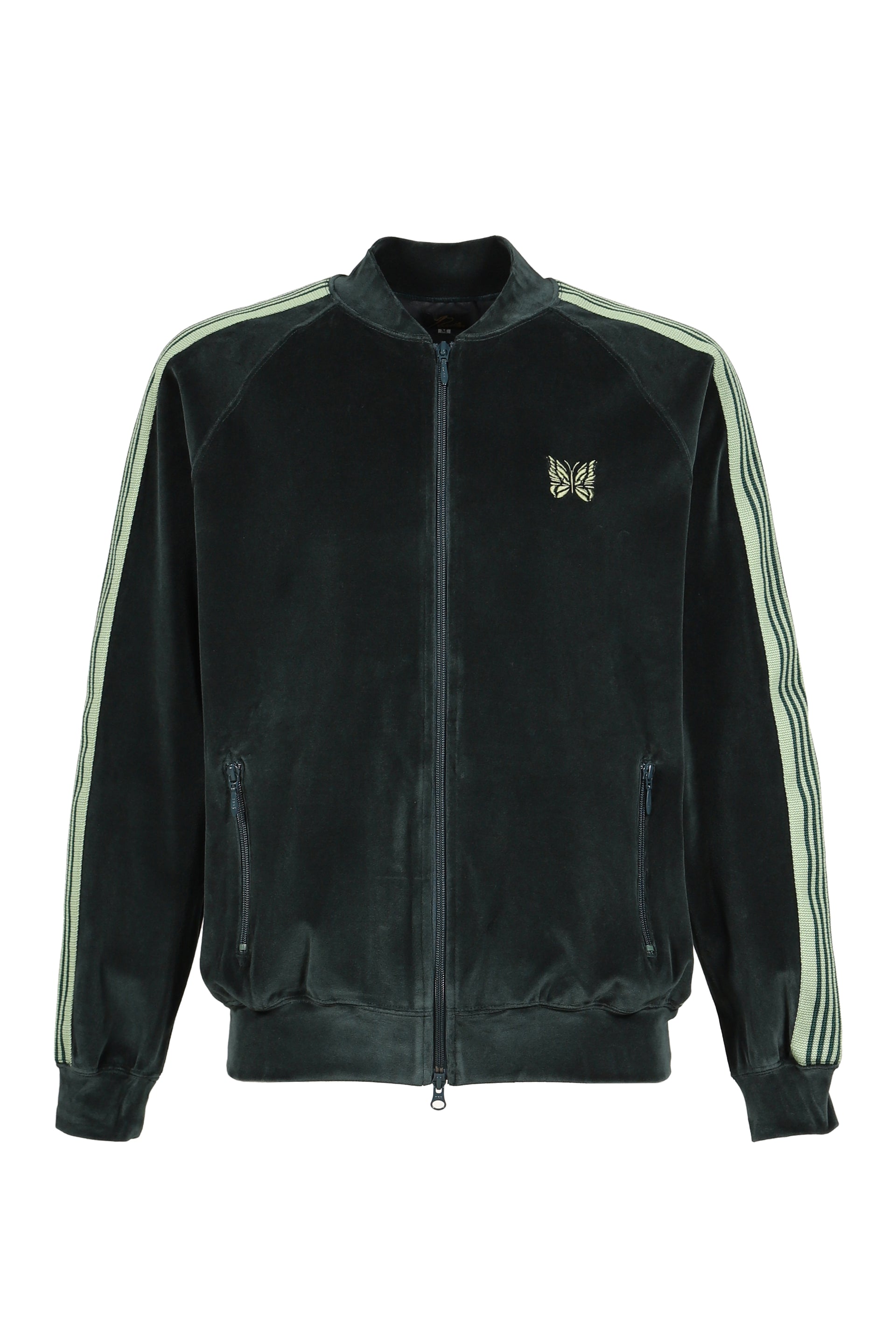 RIB COLLAR TRACK JACKET - C/PE VELOUR / GRN
