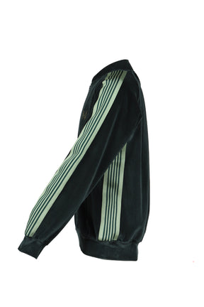 RIB COLLAR TRACK JACKET - C/PE VELOUR / GRN