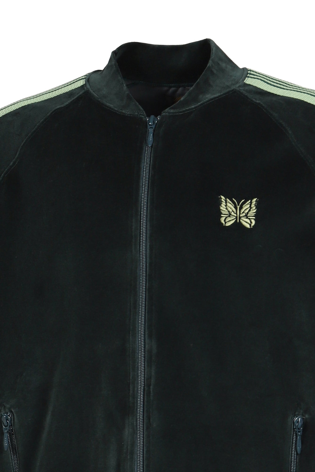 RIB COLLAR TRACK JACKET - C/PE VELOUR / GRN