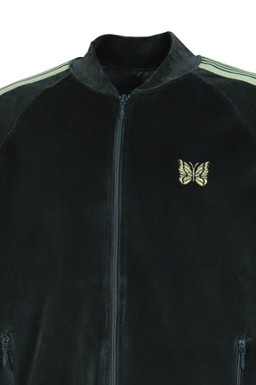 RIB COLLAR TRACK JACKET - C/PE VELOUR / GRN