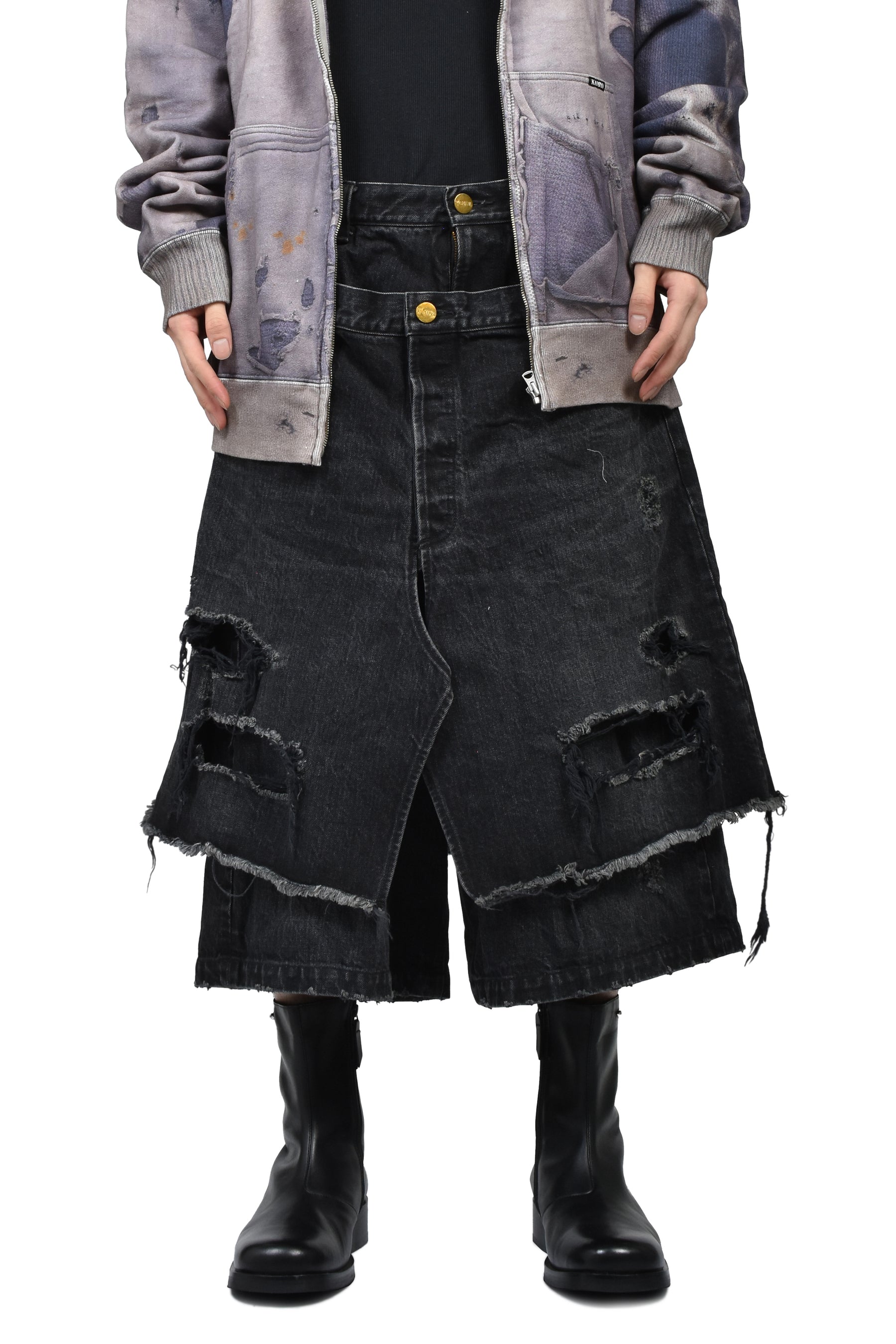 DOCKING STYLE DENIM SHORTS / BLK 