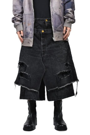 DOCKING STYLE DENIM SHORTS / BLK 