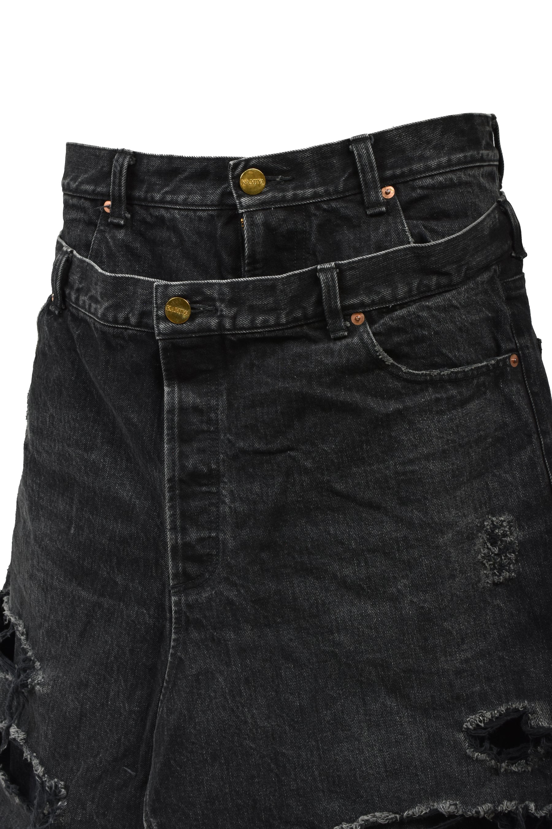 DOCKING STYLE DENIM SHORTS / BLK 