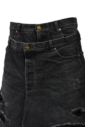 DOCKING STYLE DENIM SHORTS / BLK 