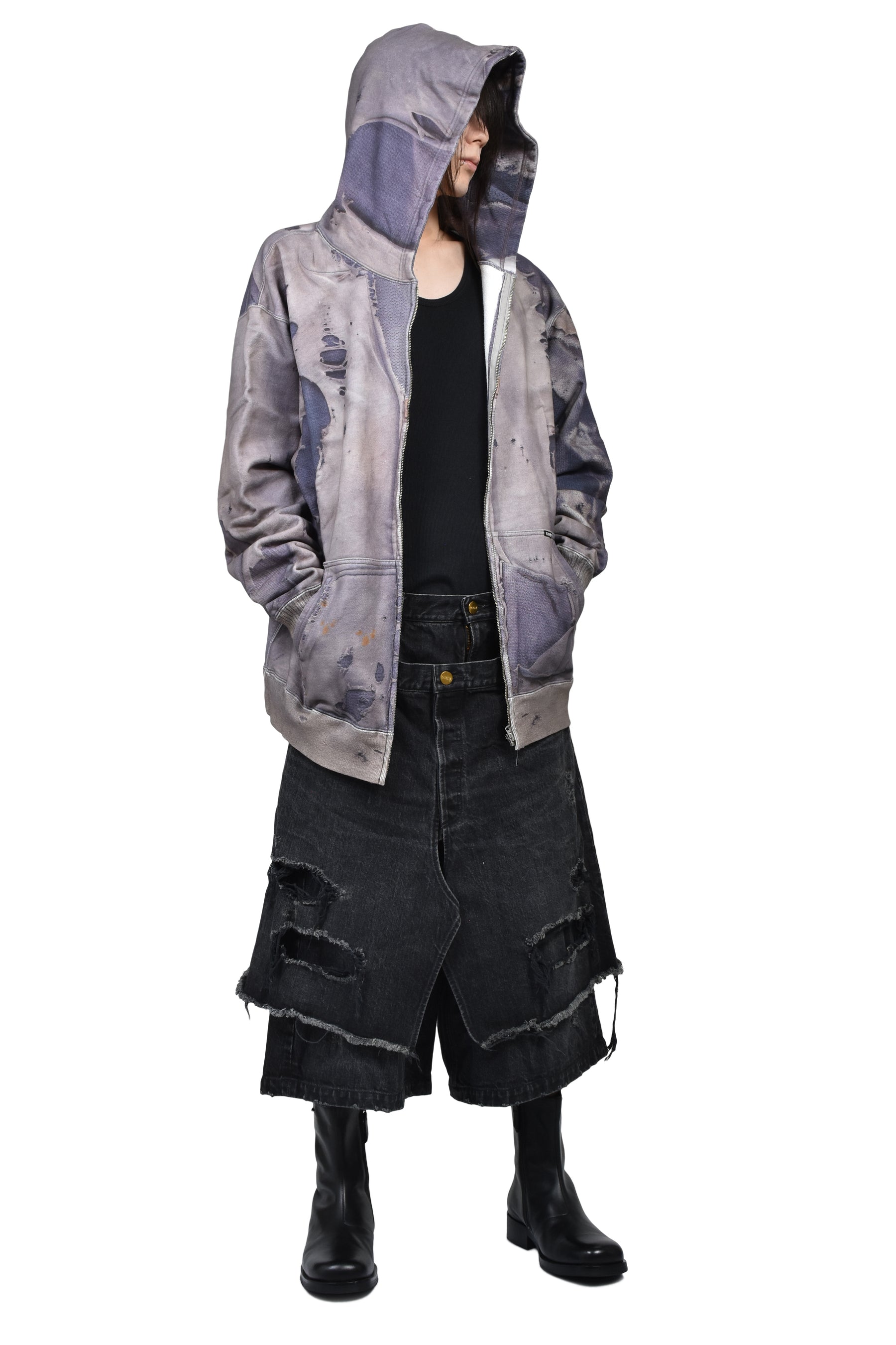 DOCKING STYLE DENIM SHORTS / BLK 