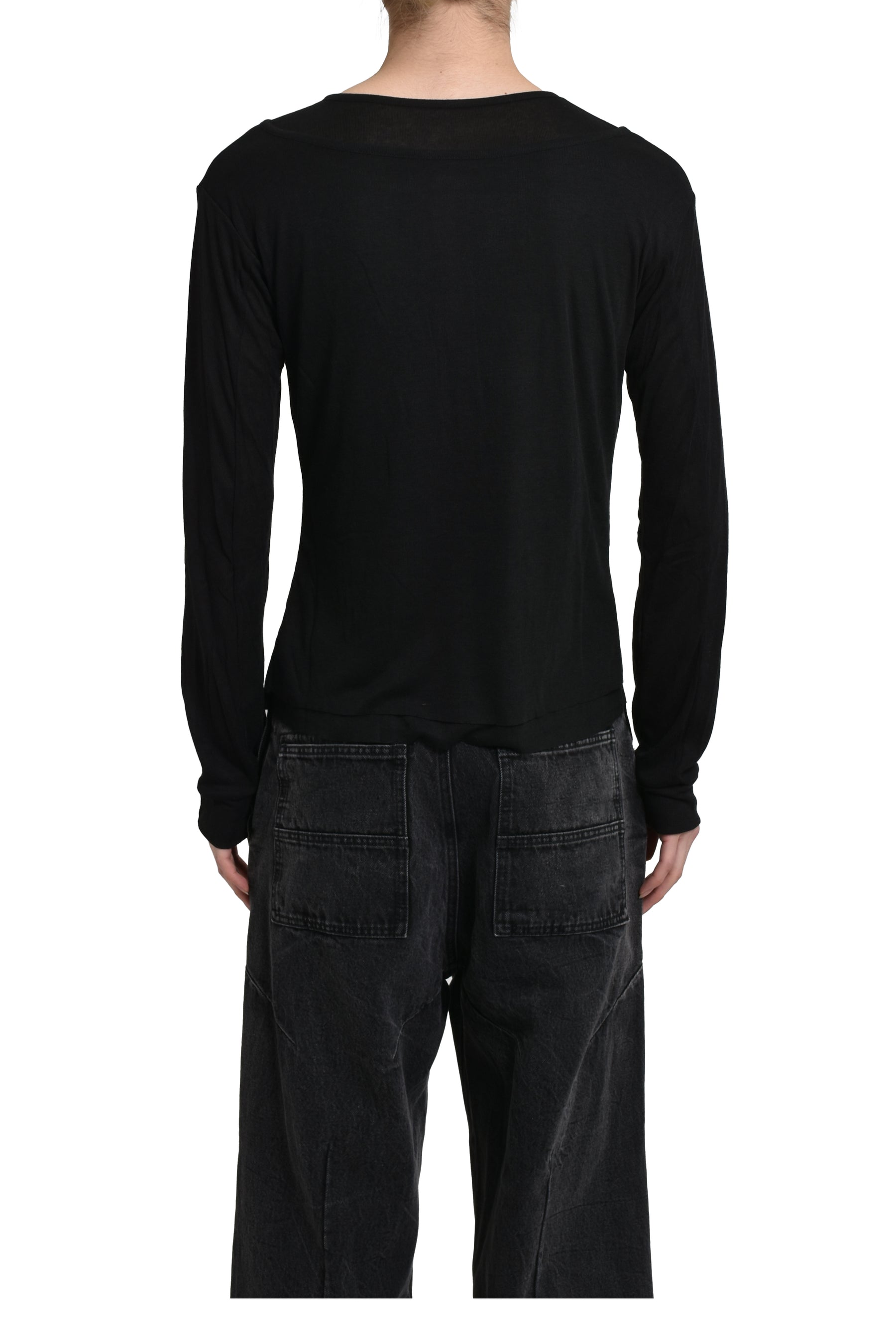 DOUBLE LAYERED LONG SLEEVE (BUTTON) / BLK