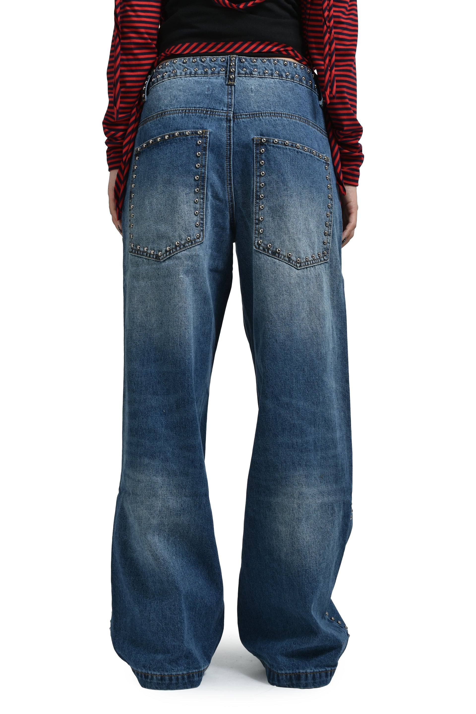 NAILED STUDDED COLOSSUS JEANS IN VINTAGE BLUE WASH / BLU