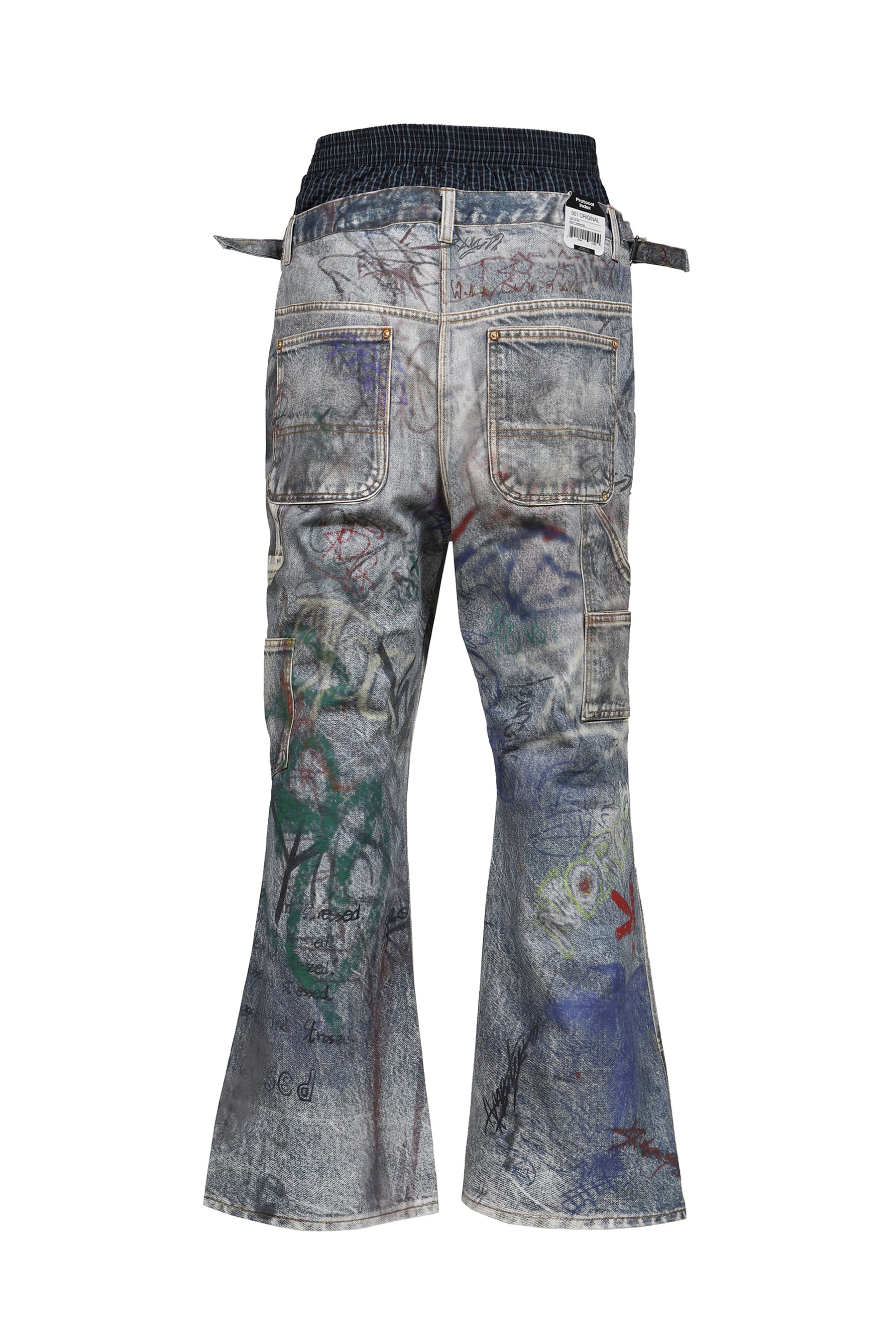 GRAFFITI TROMPE-L’OEIL LAYERED PANTS / BLU