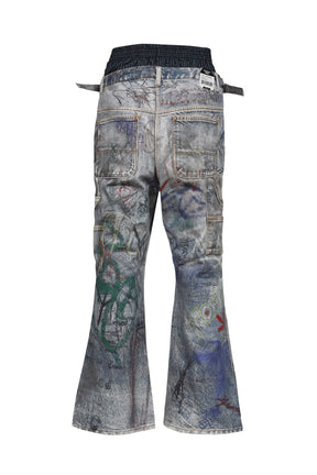 GRAFFITI TROMPE-L’OEIL LAYERED PANTS / BLU