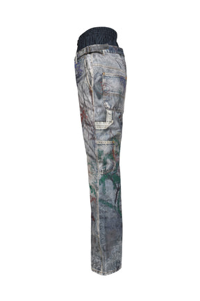 GRAFFITI TROMPE-L’OEIL LAYERED PANTS / BLU