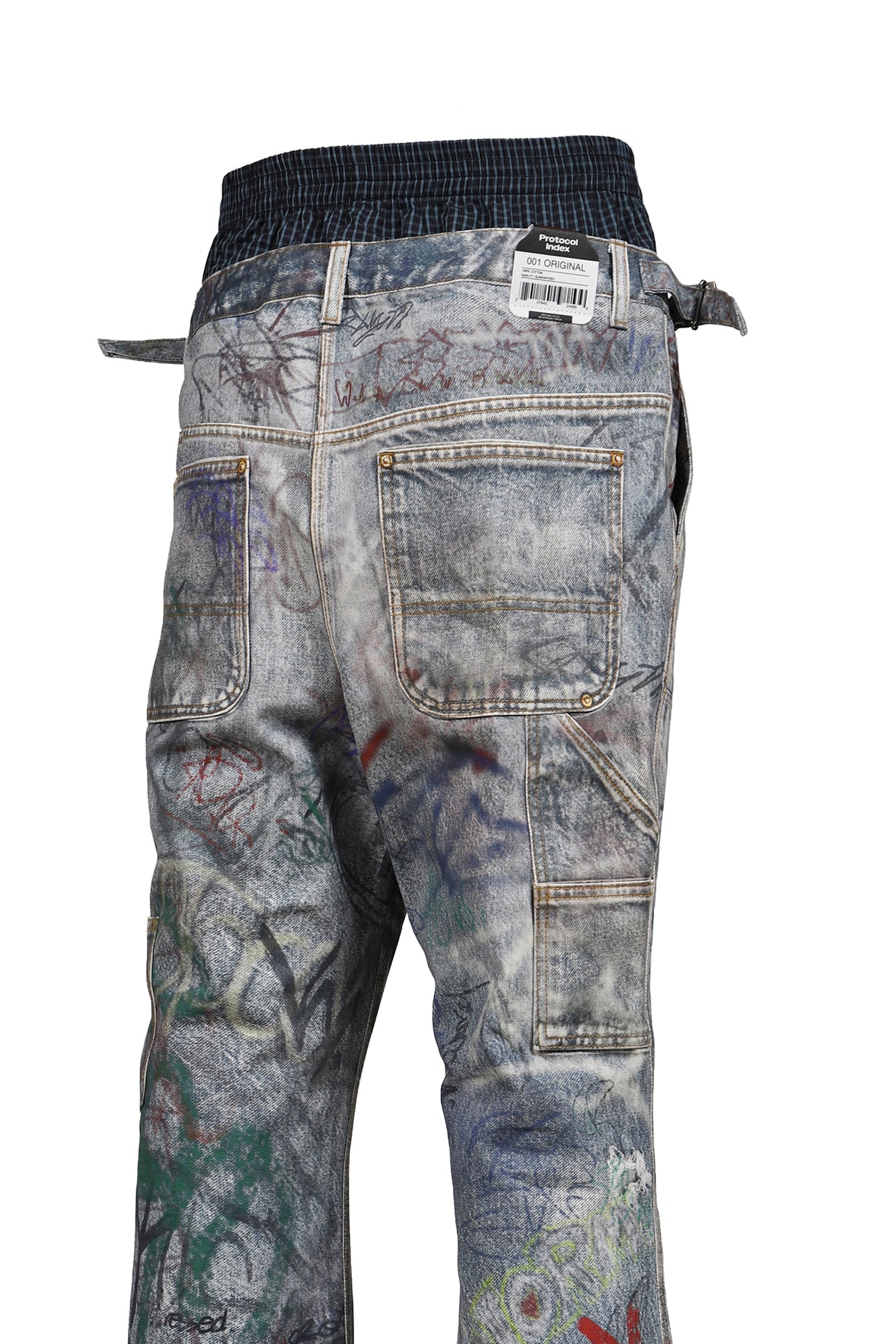 GRAFFITI TROMPE-L’OEIL LAYERED PANTS / BLU