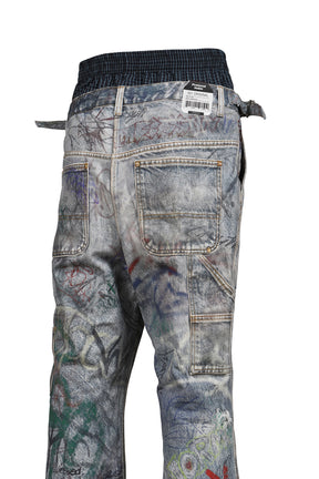 GRAFFITI TROMPE-L’OEIL LAYERED PANTS / BLU