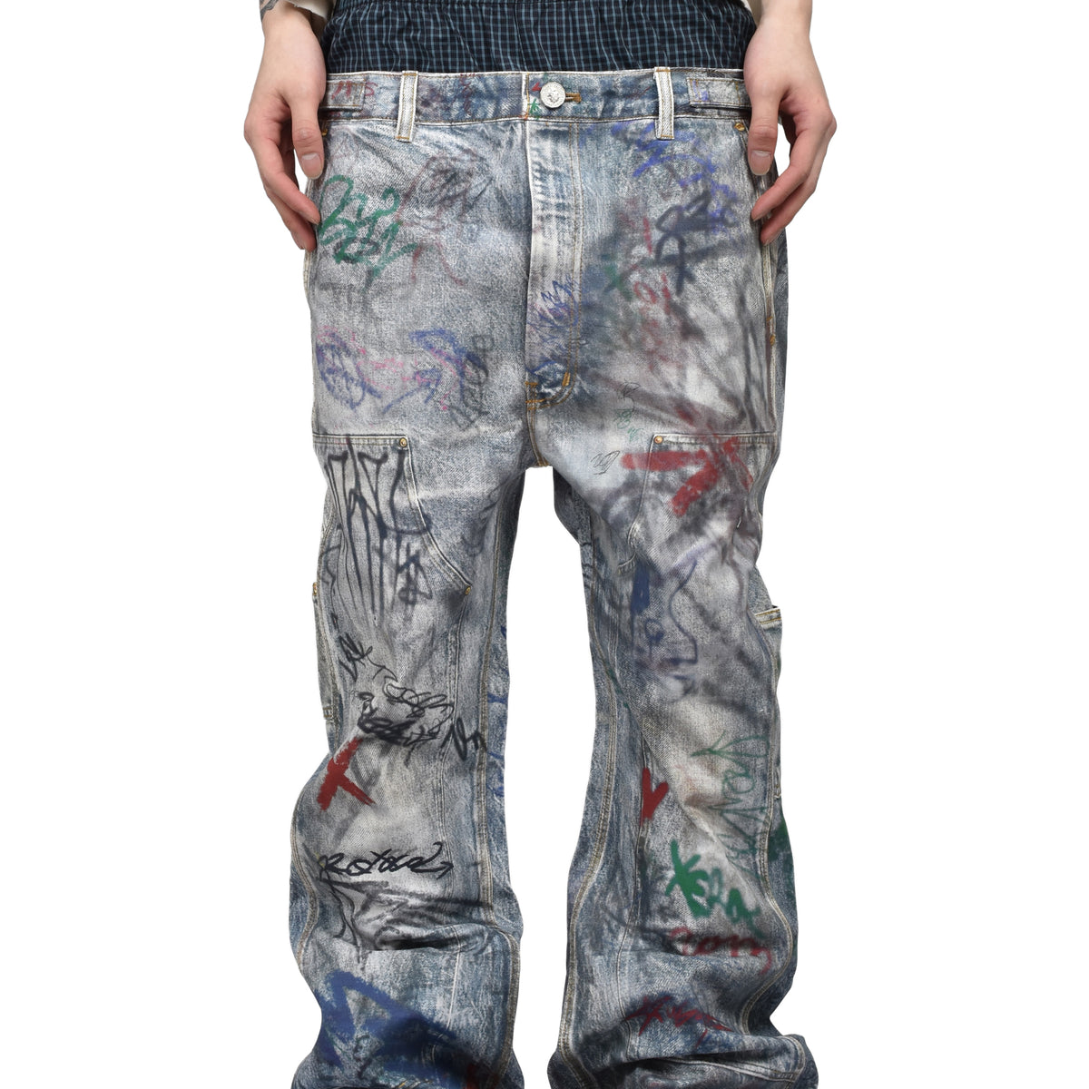 Protocol Index SS26 GRAFFITI TROMPE-L'OEIL LAYERED PANTS / BLU