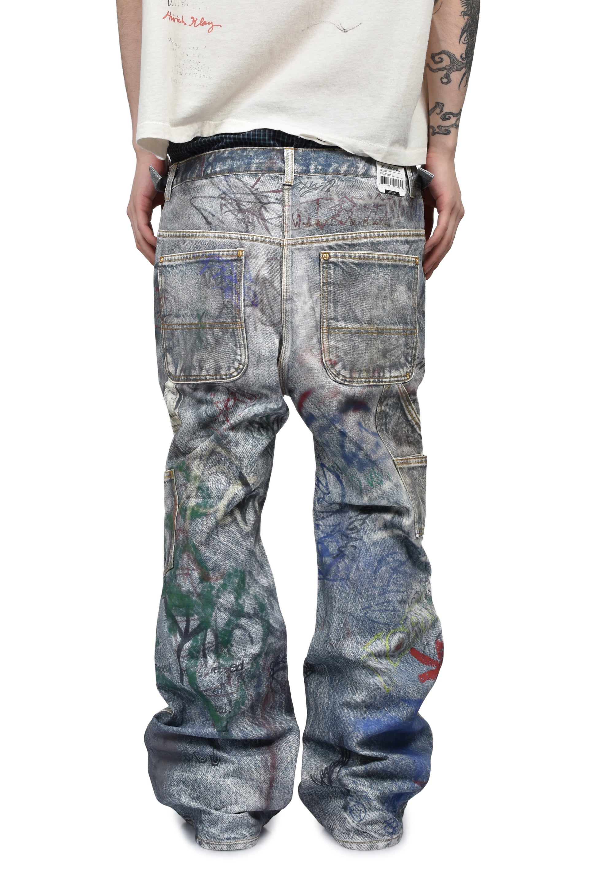 GRAFFITI TROMPE-L’OEIL LAYERED PANTS / BLU