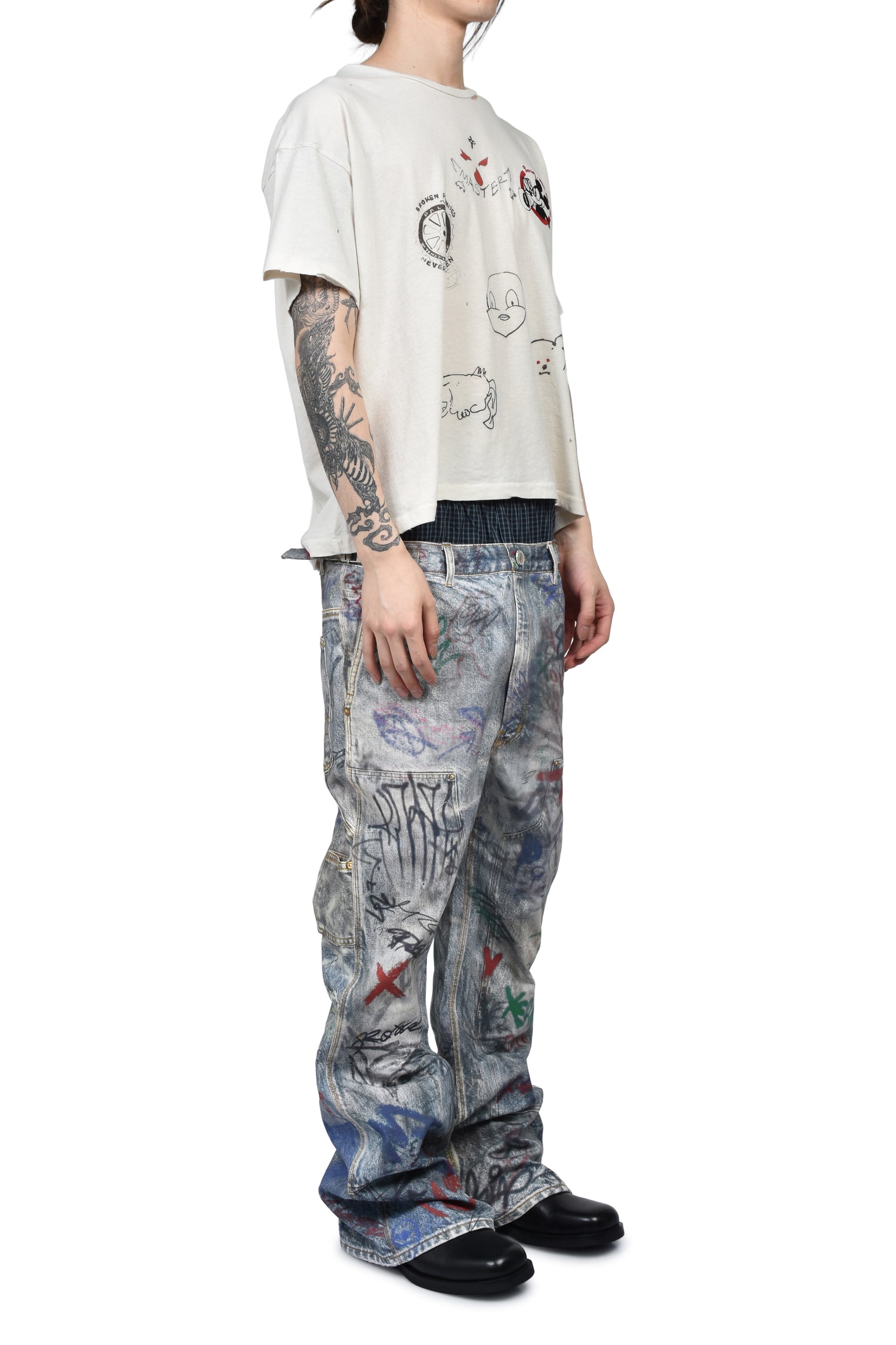 GRAFFITI TROMPE-L’OEIL LAYERED PANTS / BLU