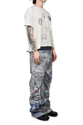 GRAFFITI TROMPE-L’OEIL LAYERED PANTS / BLU