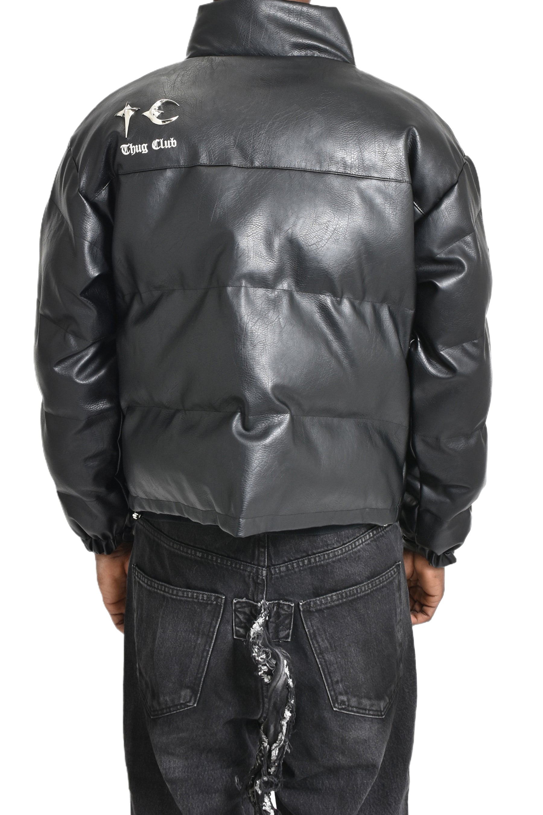 TC LEATHER PUFFER JACKET / BLK