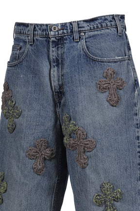 3D CROSS DENIM SHORTS / INDIGO