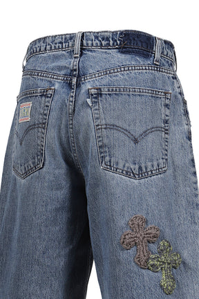 3D CROSS DENIM SHORTS / INDIGO