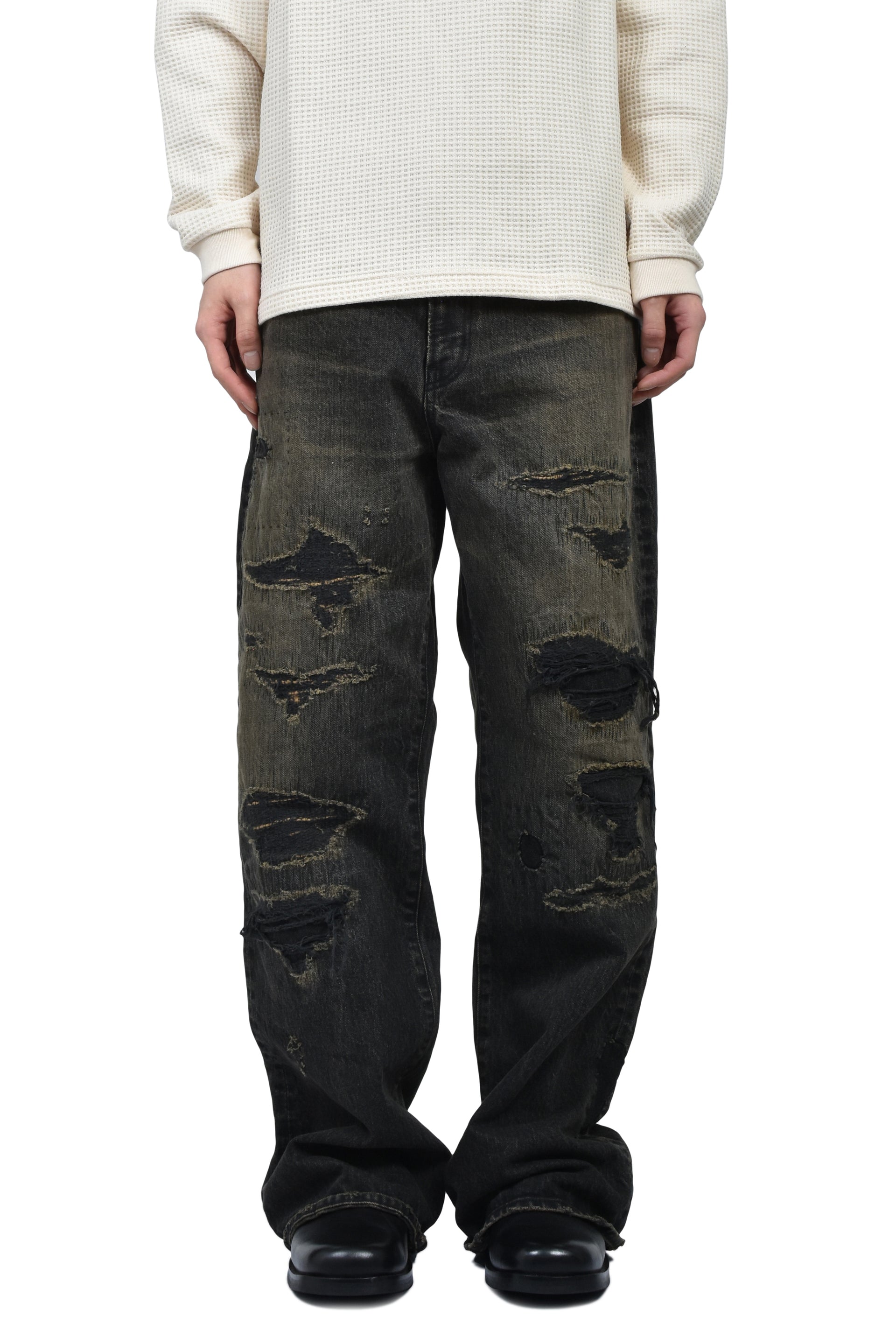 BORO BOOTCUT WIDE JEANS / BLK