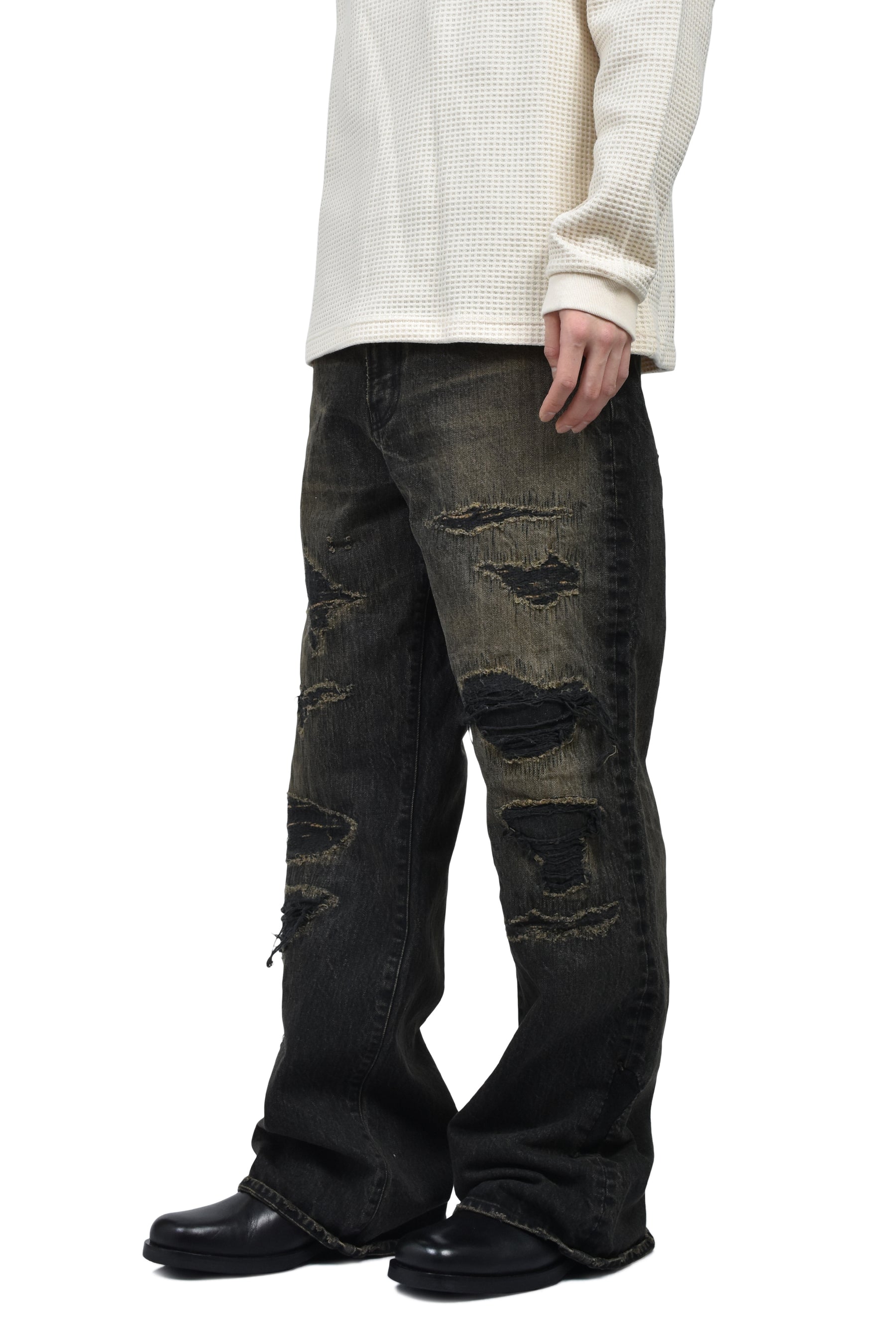 BORO BOOTCUT WIDE JEANS / BLK