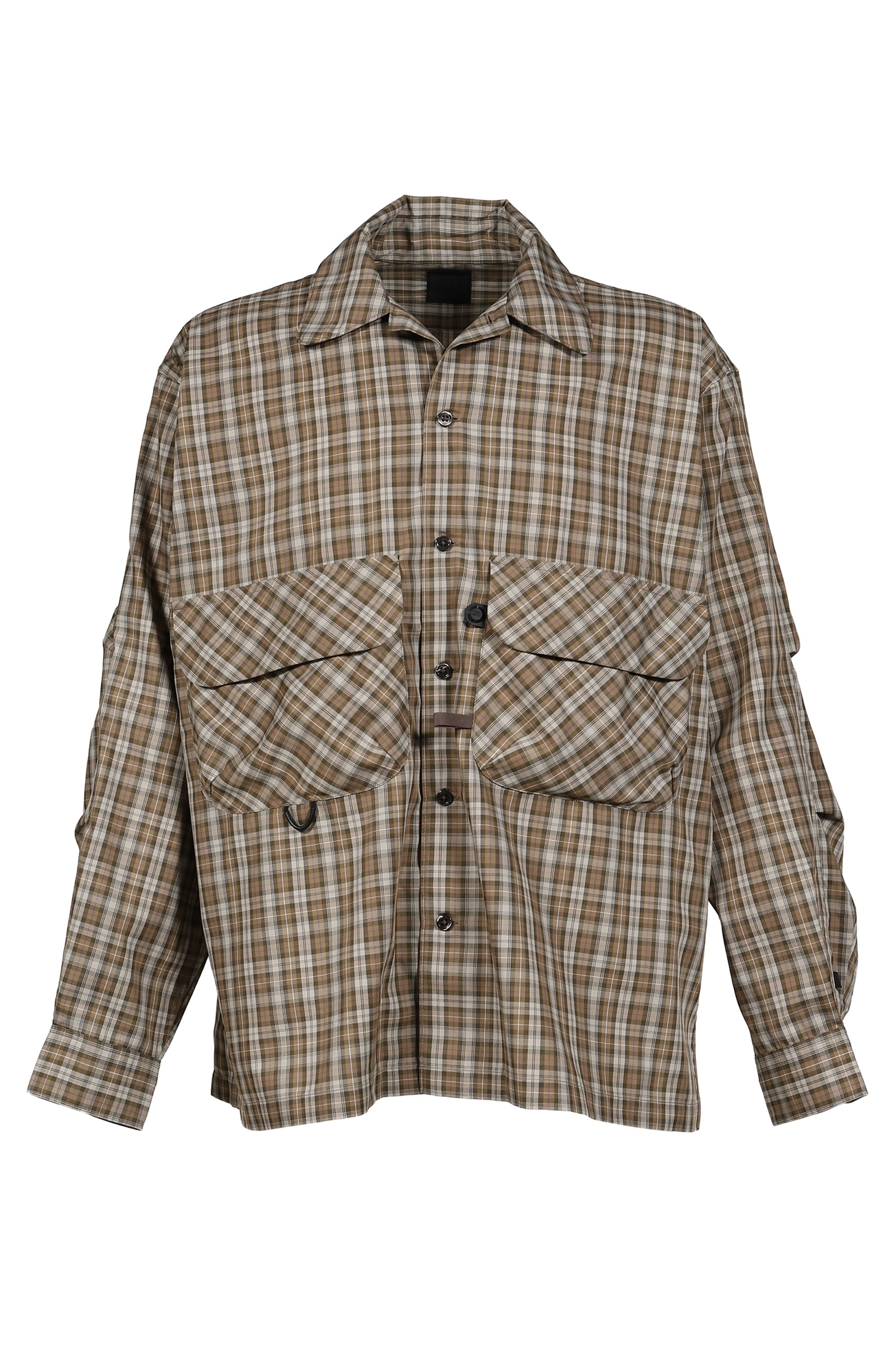 TECH SPORTS OPEN COLLAR SHIRT L/S GREN PLAID / BRW GRY