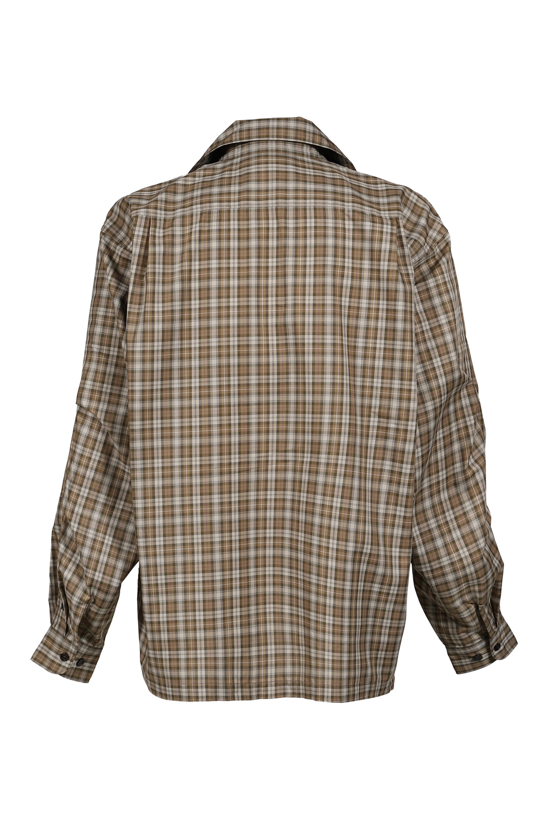 TECH SPORTS OPEN COLLAR SHIRT L/S GREN PLAID / BRW GRY