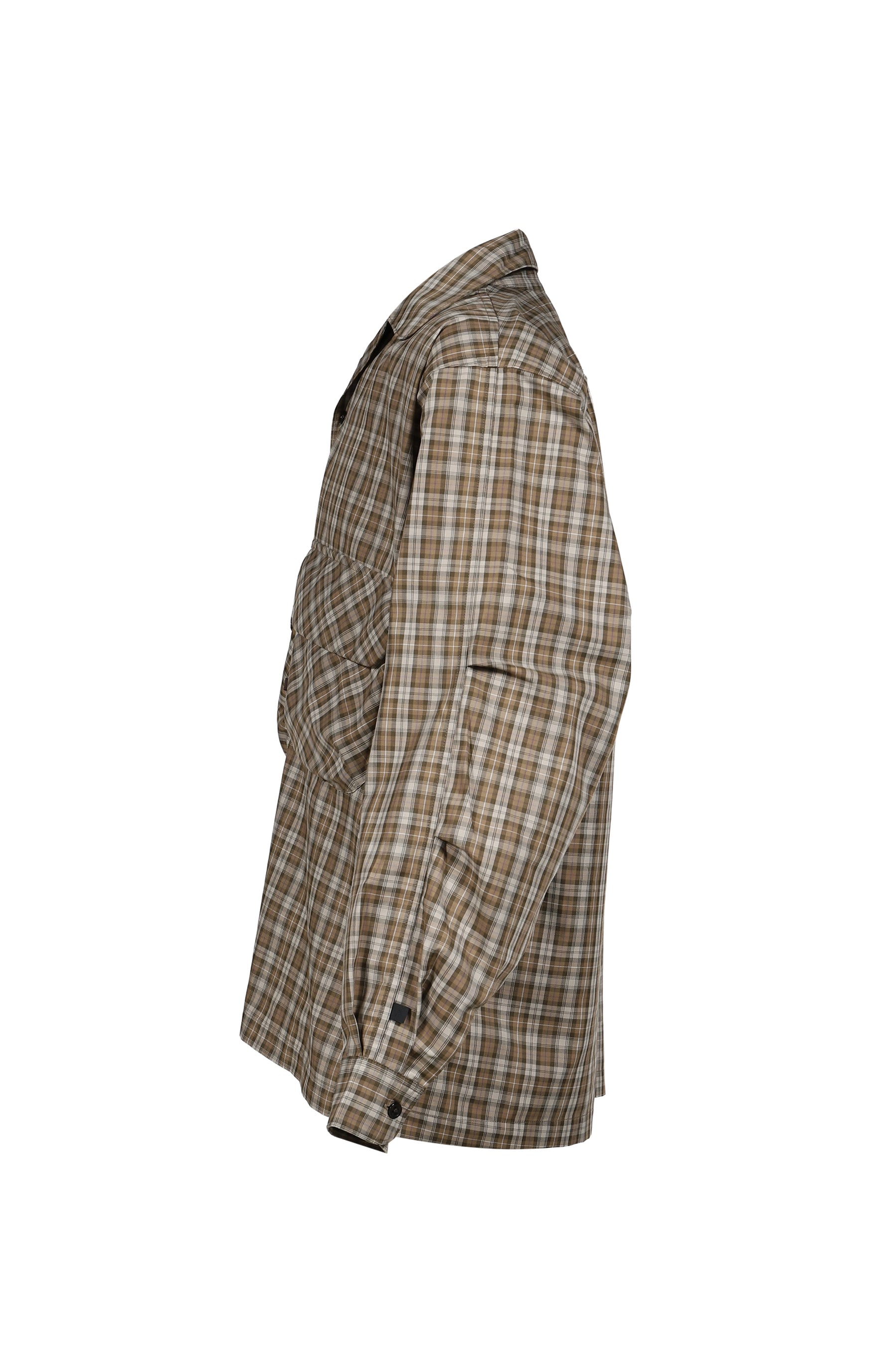 TECH SPORTS OPEN COLLAR SHIRT L/S GREN PLAID / BRW GRY