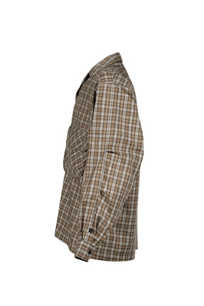 TECH SPORTS OPEN COLLAR SHIRT L/S GREN PLAID / BRW GRY