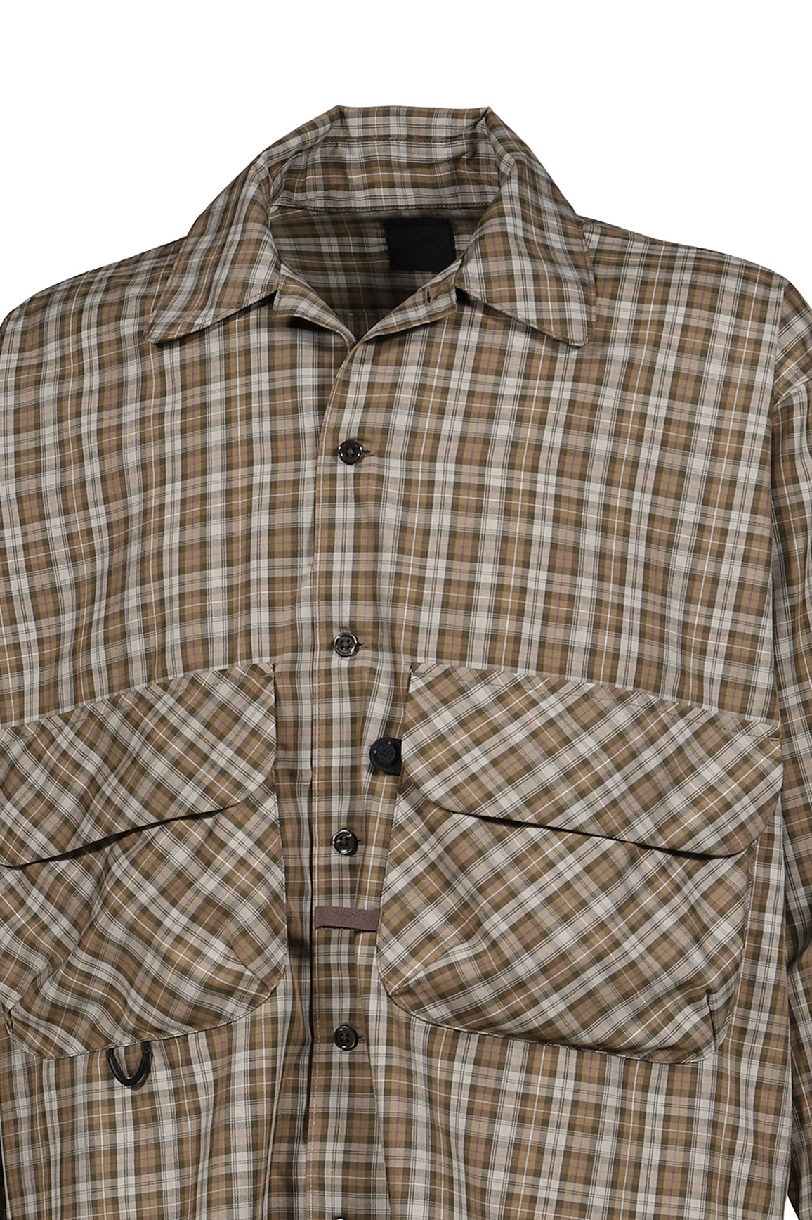 TECH SPORTS OPEN COLLAR SHIRT L/S GREN PLAID / BRW GRY