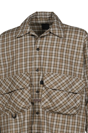 TECH SPORTS OPEN COLLAR SHIRT L/S GREN PLAID / BRW GRY