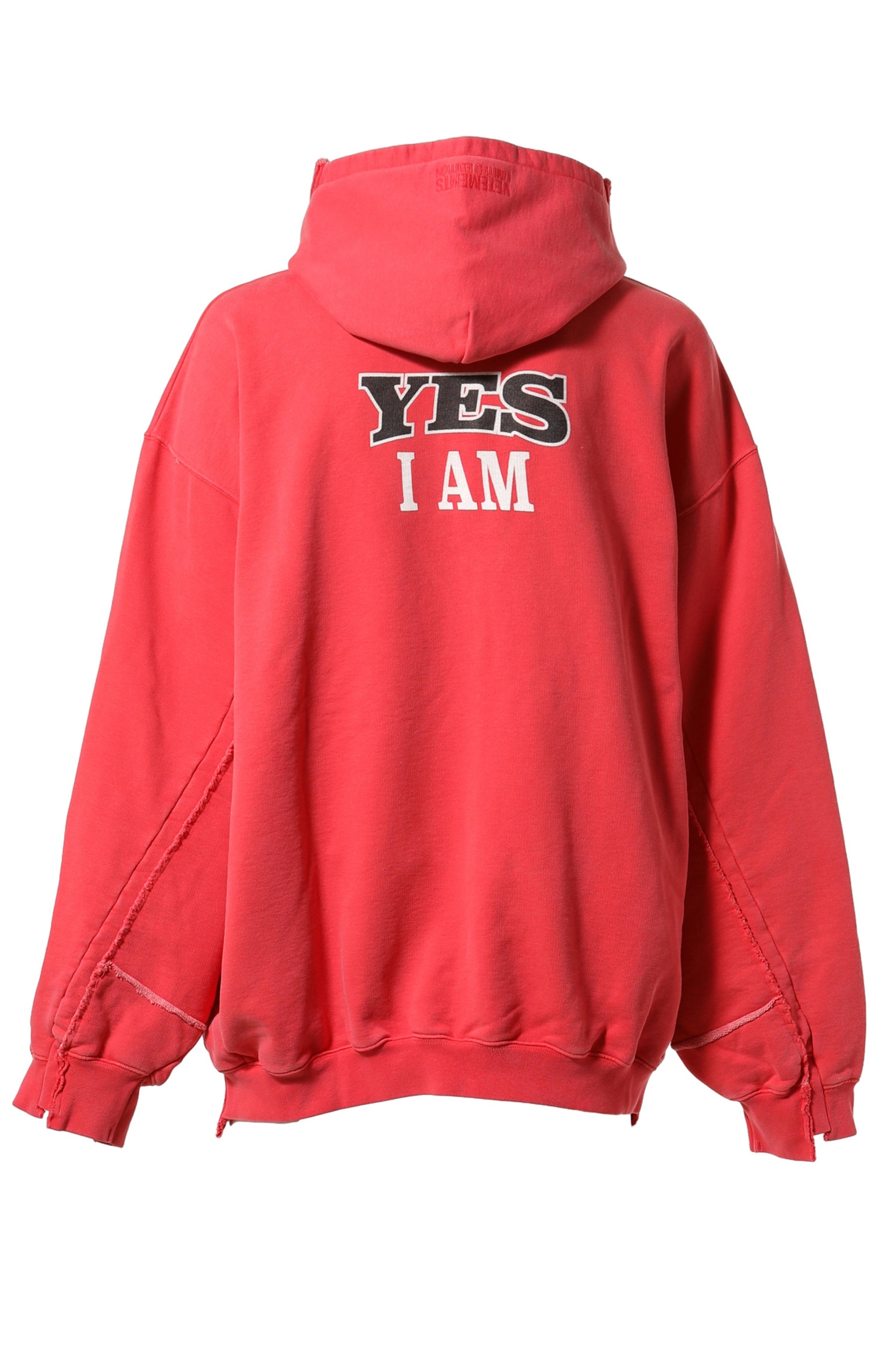 VETEMENTS FAN DECONSTRUCTED ZIP-UP HOODIE / WASHED RED